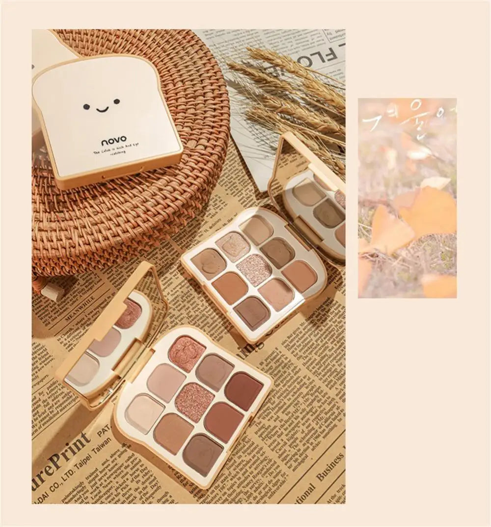 NOVO Toast 9 Colors Matte Eyeshadow Palette Pearlescent Eye Plate Cute Makeup Palette Female Cosmetic Lasting Nature Beauty