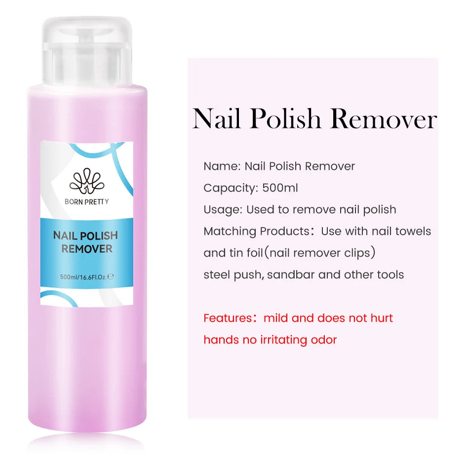 BORN PRETTY 500ML Nail Gel Remover Liquid Cleaner Remove sticky layer of UV/LED gels Permanent enamels Clean brushes Gel Nails