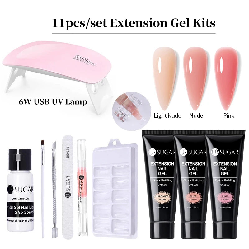 UR SUGAR 15ml Extension Gel Set Kits Semi Permanent Acrylic Hard Gel White Clear Nude Gel Nail Polish Nail Art Construction Gel