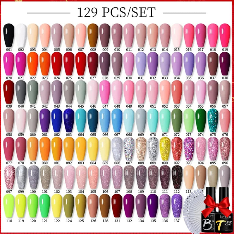 LILYCUTE 60/66/129PCS/Set Gel Nail Polish Set Glitter Colors Nail Kit Esmaltes Semi Permanent UV Gel Nail Art DIY Manicure Sets