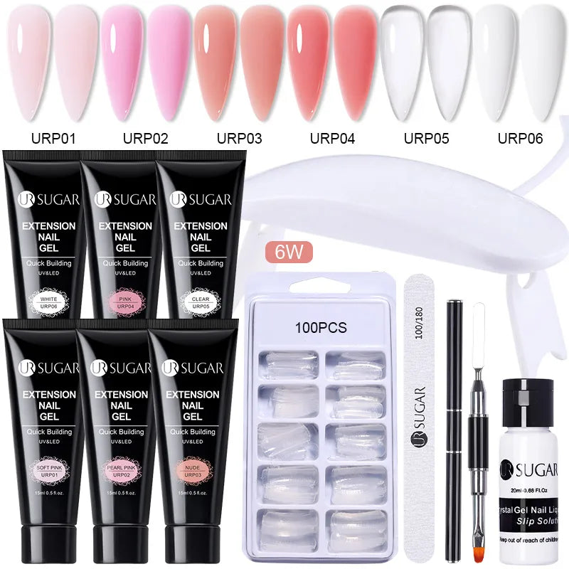 UR SUGAR 15ml Extension Gel Set Kits Semi Permanent Acrylic Hard Gel White Clear Nude Gel Nail Polish Nail Art Construction Gel