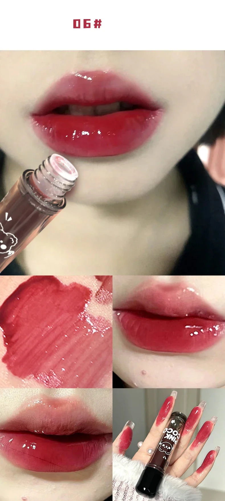 Mirror Glass Lip Tint Punk Dark Red Lip Inks Juice Lip Glaze Water Light Clear Lipstick Non Stick Cup Liquid Liptint Makeup