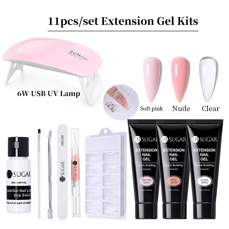 UR SUGAR 15ml Extension Gel Set Kits Semi Permanent Acrylic Hard Gel White Clear Nude Gel Nail Polish Nail Art Construction Gel