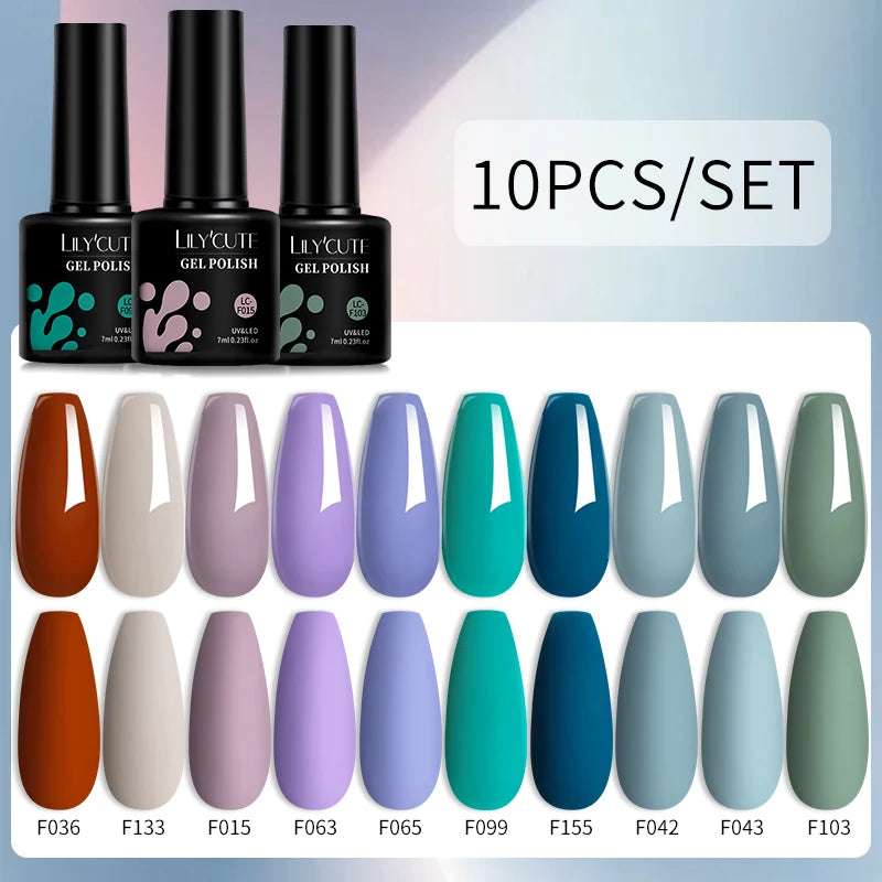 LILYCUTE 10PCS/Set Gel Nail Polish Brown Earth Coffee Color Series Gel Semi Permanent UV LED Gel Nail Art Soak Off Nail Gel Set