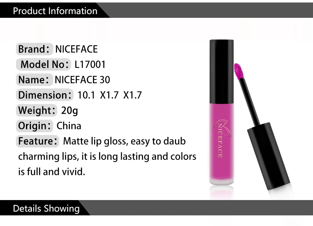 NICEFACE Lip Gloss 25 Color Waterproof Matte Lip Gloss Liquid Lipstick Waterproof Lasting Cosmetic Lip Gloss Makeup Cosmetics