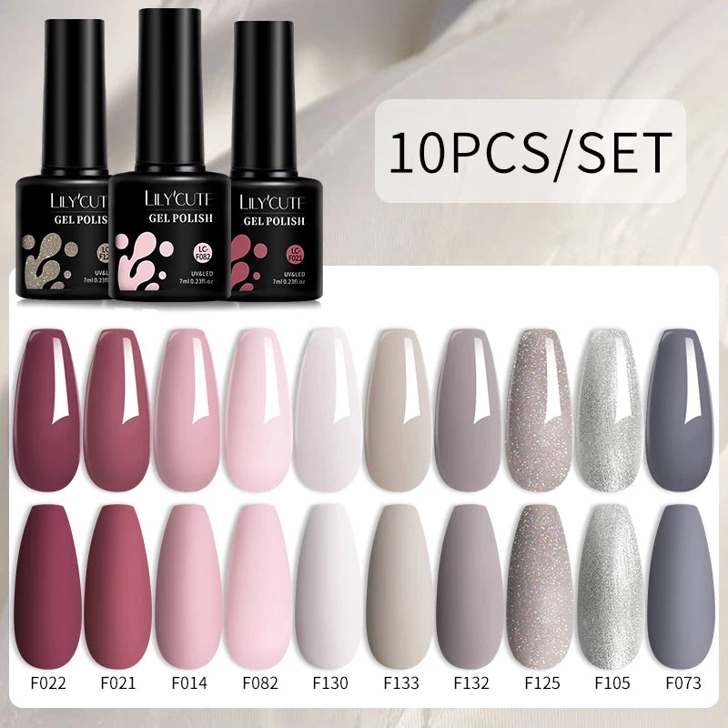 LILYCUTE 10PCS/Set Gel Nail Polish Brown Earth Coffee Color Series Gel Semi Permanent UV LED Gel Nail Art Soak Off Nail Gel Set