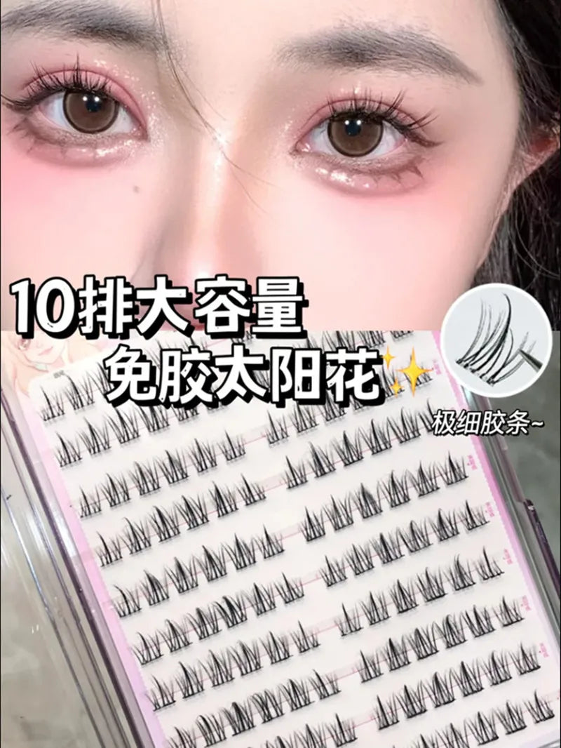 Voluminous Sunflower Glue-free False Eyelashes DIY Segmented Reusable No-removal Thick Lash Extension Enlarge Eyes Daily Use