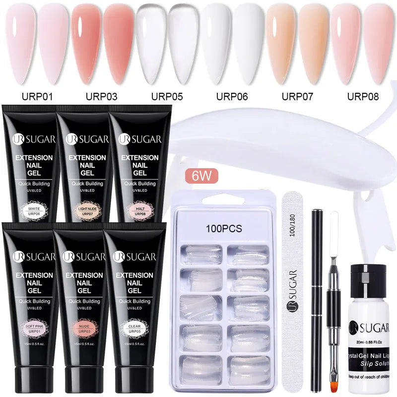 UR SUGAR 15ml Extension Gel Set Kits Semi Permanent Acrylic Hard Gel White Clear Nude Gel Nail Polish Nail Art Construction Gel