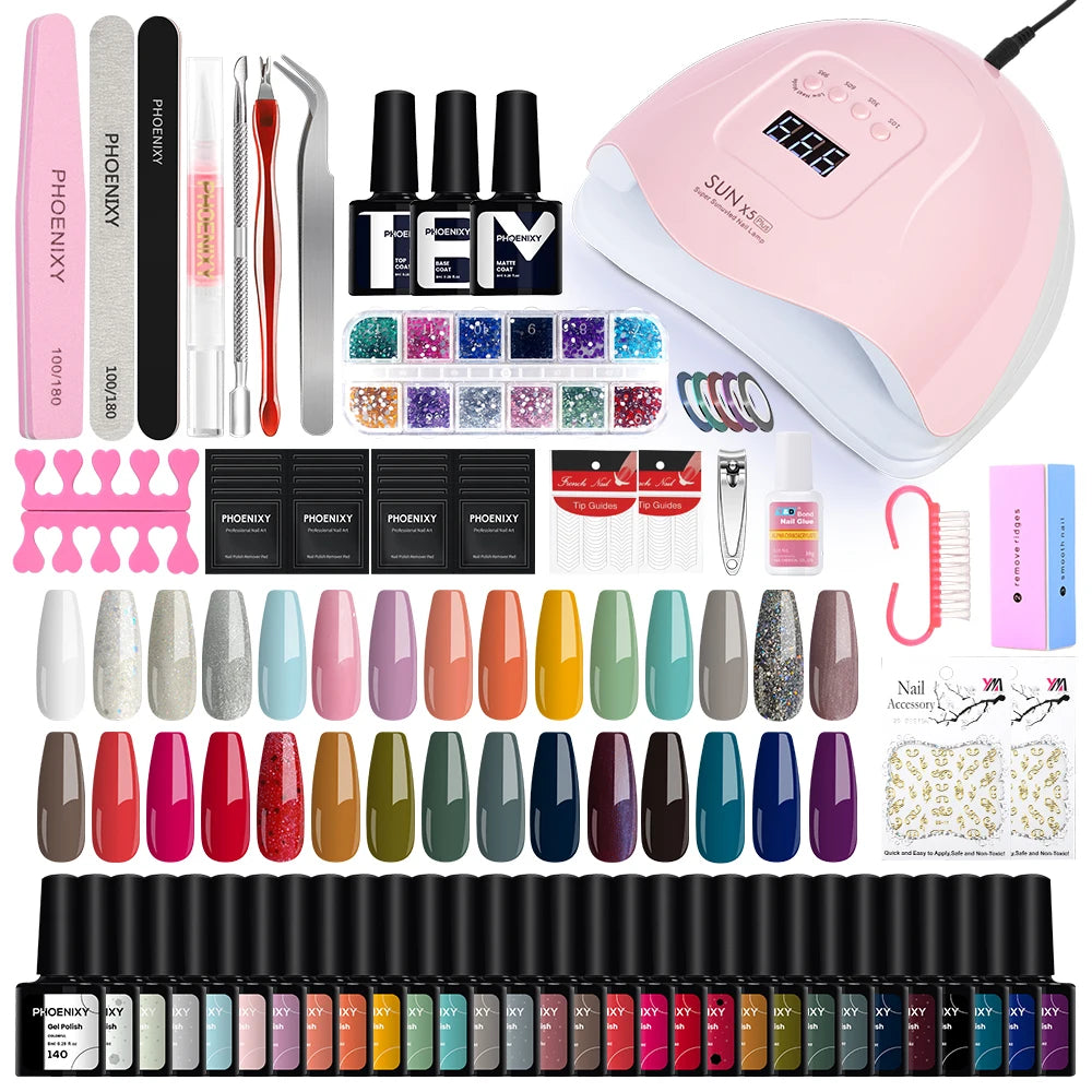 Nail Art Starter Set 30pcs Gel Nail Polish with 80W UV LED Drying Lamp Nail Polish Set Complete Full UV Gel Varnish Manicure Kit