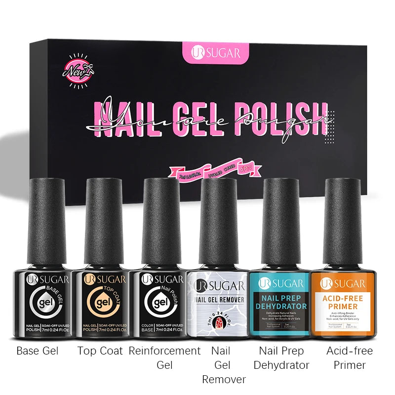 UR SUGAR 6Pcs Color Gel Nail Polish Kit 7ml Glass Bottle Soak Off UV LED Nails Varnish Gel Whole Set Semi Permanent Nail Art Gel