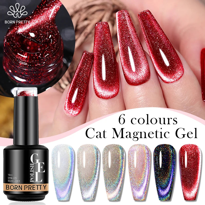 BORN PRETTY Cat Magnetic Gel Nail Polish 15ml Reflective Glitter Soak Off UV LED Gel Semi Permanent Nail Art Varnish Manicure