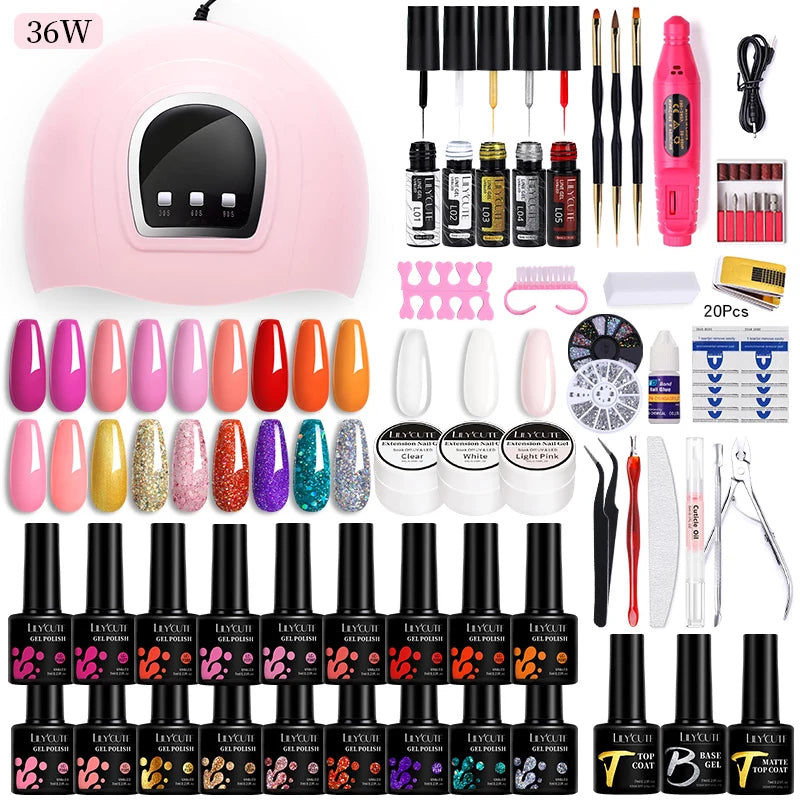 Manicure Set 32Colors Gel Nail Polish Set With UV LED Lamp Dryer Nail Art Vernis Semi Permanent UV Gel Set Nail Supplies Kit