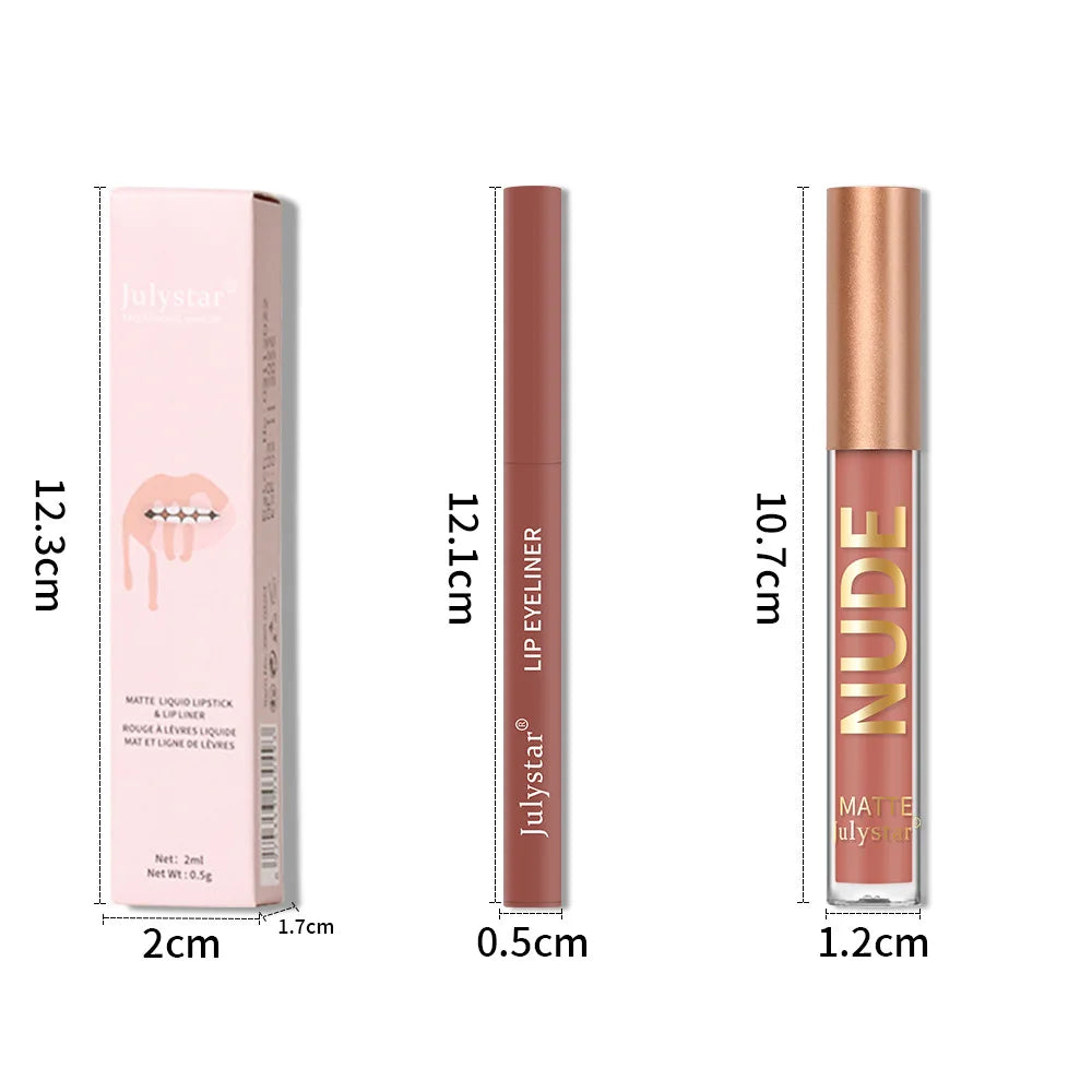 Matte Lip Liner Lip Gloss Set Long Lasting Waterproof Lipstick Tint Crayon Christmas Make Up Gifts Professional Makeup for Women