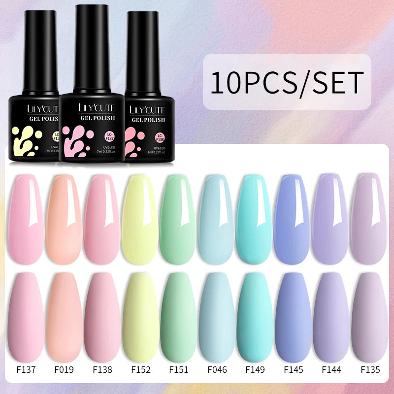 LILYCUTE 10PCS/Set Gel Nail Polish Brown Earth Coffee Color Series Gel Semi Permanent UV LED Gel Nail Art Soak Off Nail Gel Set