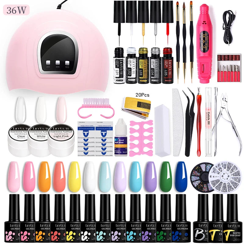 Manicure Set 32Colors Gel Nail Polish Set With UV LED Lamp Dryer Nail Art Vernis Semi Permanent UV Gel Set Nail Supplies Kit