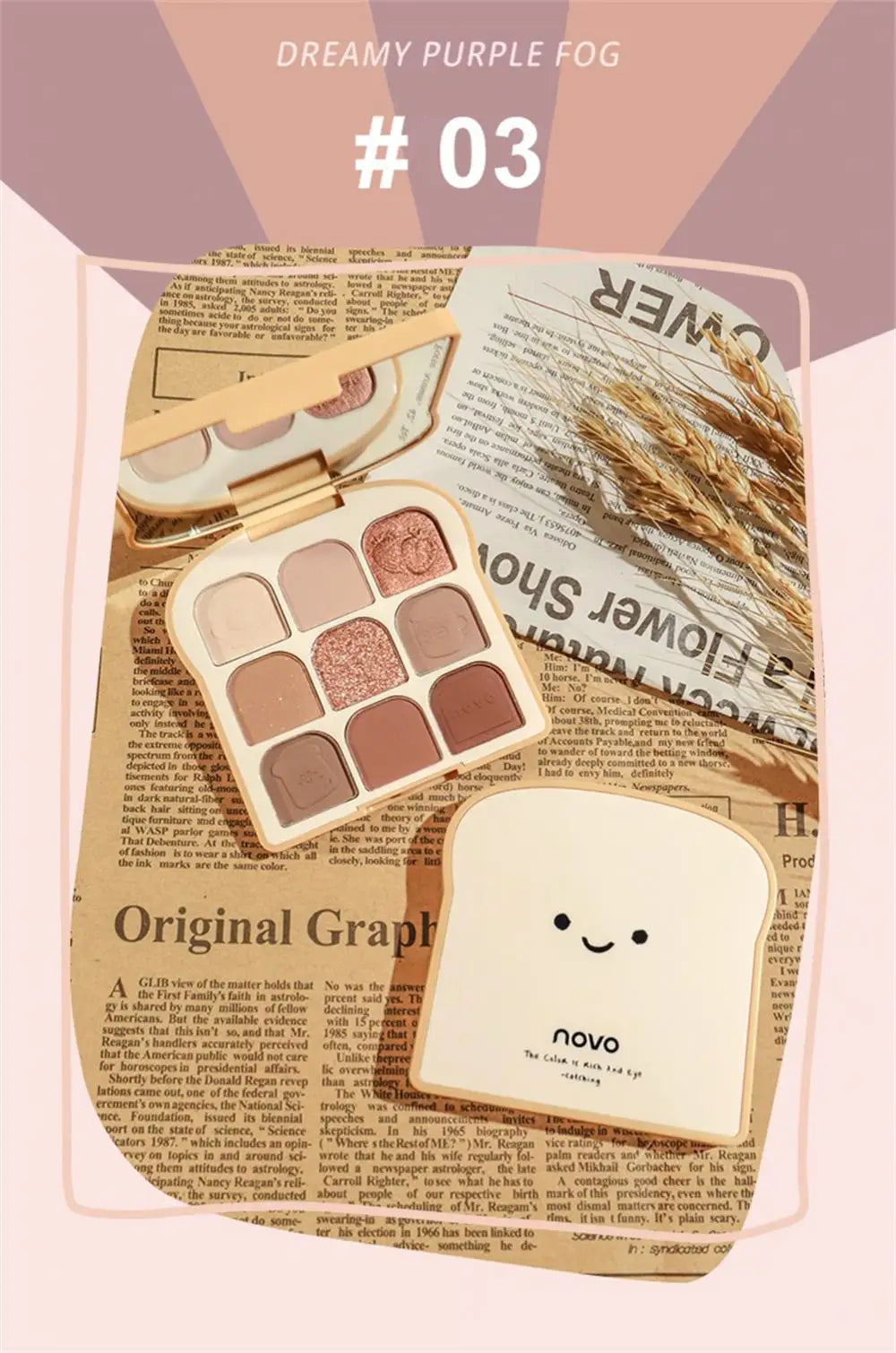 NOVO Toast 9 Colors Matte Eyeshadow Palette Pearlescent Eye Plate Cute Makeup Palette Female Cosmetic Lasting Nature Beauty