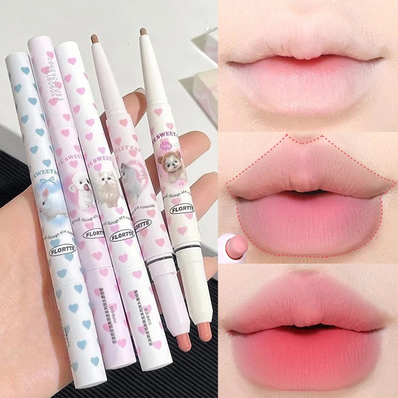 Flortte Waterproof Matte Lipliner Lip Pencil Double Ended Contour Tint Lipstick Lasting Non-stick Cup Moisturising Lips Makeup