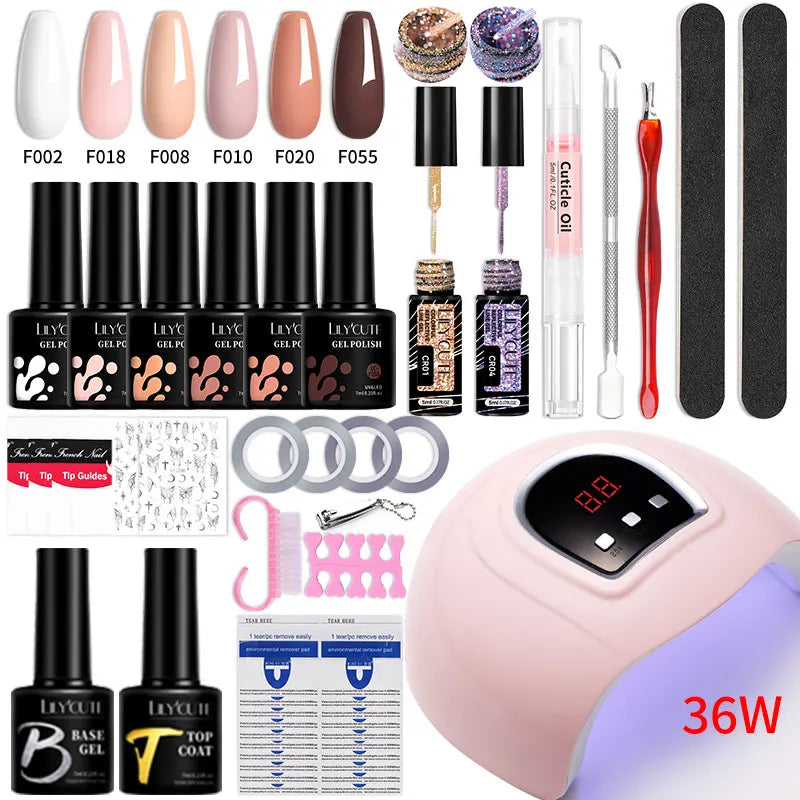 Manicure Set 32Colors Gel Nail Polish Set With UV LED Lamp Dryer Nail Art Vernis Semi Permanent UV Gel Set Nail Supplies Kit