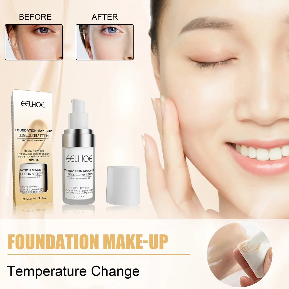 30ml Liquid Foundation Color Changing Brighten Skin Tone Concealer Moisturizing Waterproof High Coverage Base Makeup Cosmetics