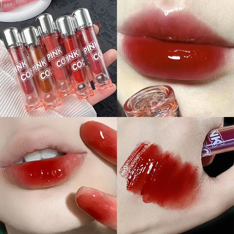 Mirror Glass Lip Tint Punk Dark Red Lip Inks Juice Lip Glaze Water Light Clear Lipstick Non Stick Cup Liquid Liptint Makeup