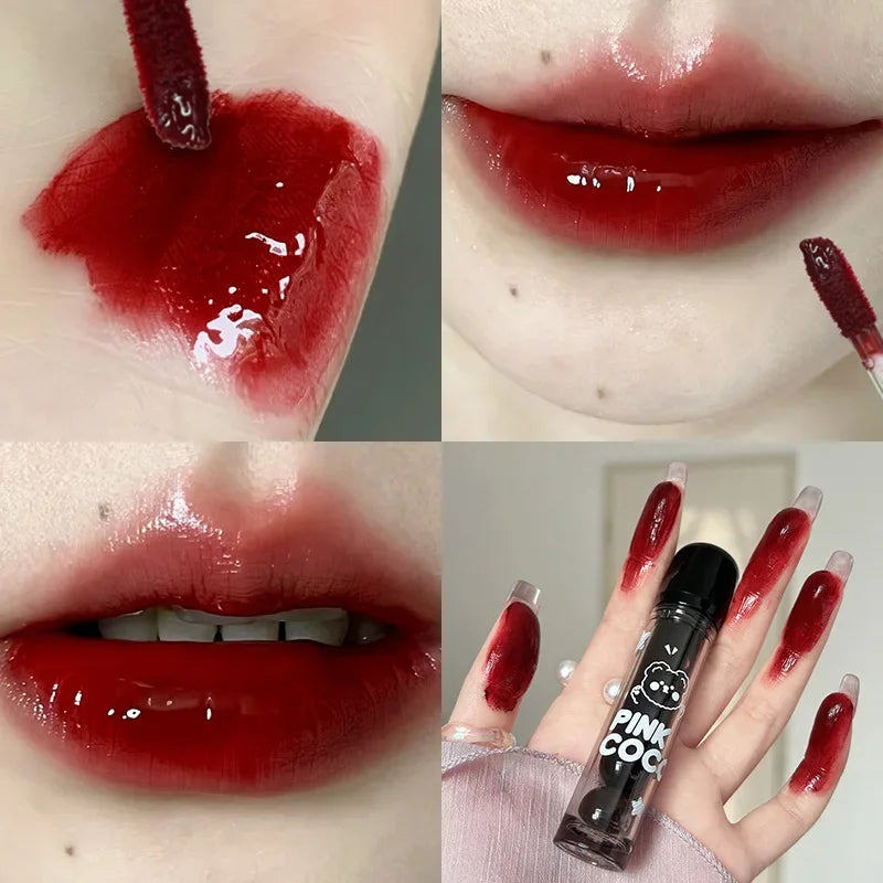 Mirror Glass Lip Tint Punk Dark Red Lip Inks Juice Lip Glaze Water Light Clear Lipstick Non Stick Cup Liquid Liptint Makeup