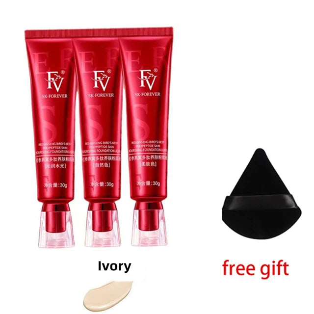 FV Foundation Precious Luxury Herbal Extracts Concealer Oil-control Waterprof Makeup Base Cream Free Gift triangular powder puff