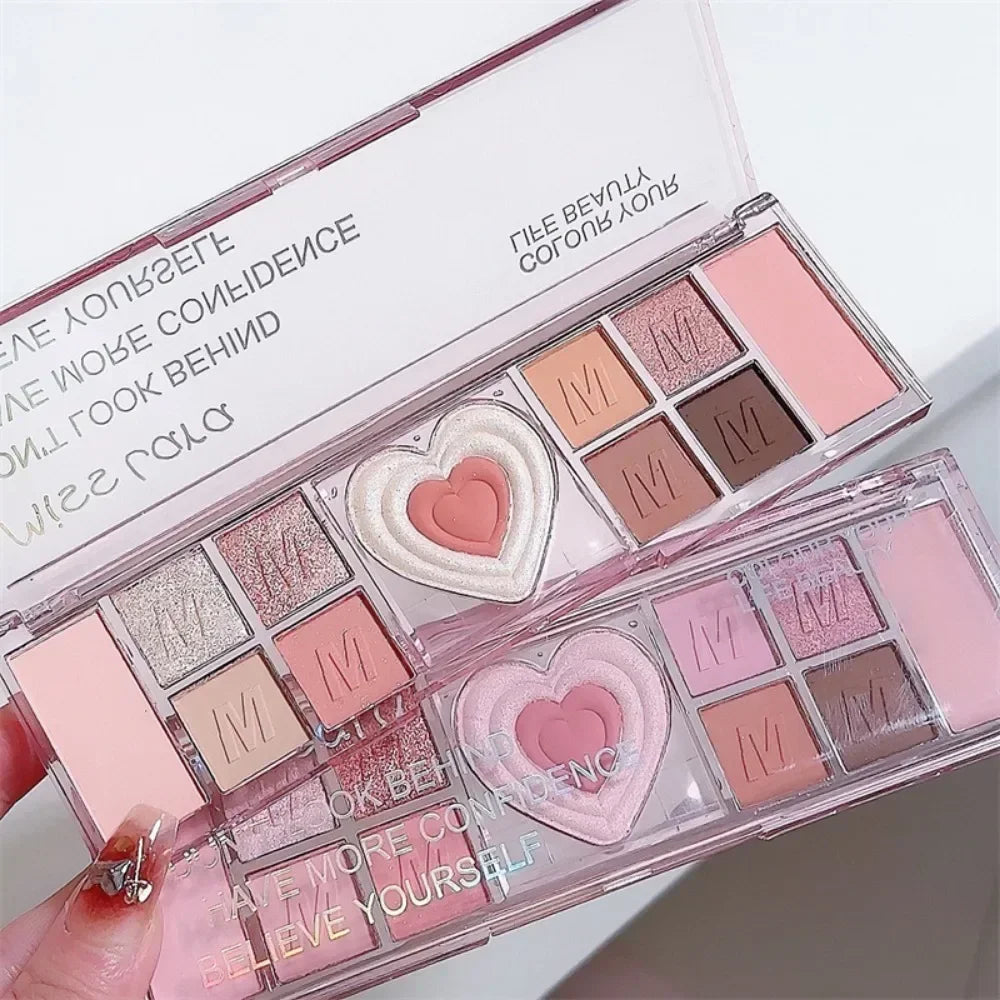 12Colors Love Heart Pink Eyeshadow Palette Natural Cool Tone Low Saturation Matte Eye Shadow Pallet Brown Korean Makeup Cosmetic