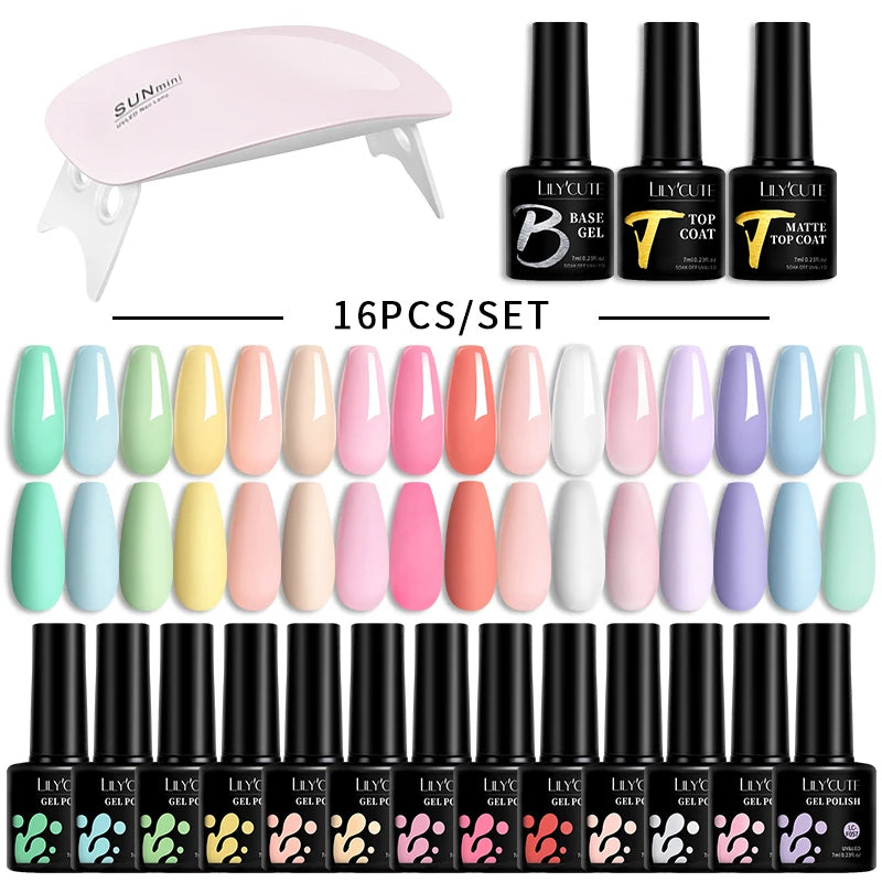 Manicure Set 32Colors Gel Nail Polish Set With UV LED Lamp Dryer Nail Art Vernis Semi Permanent UV Gel Set Nail Supplies Kit