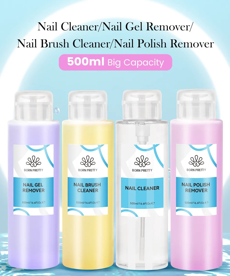 BORN PRETT Multifunction Liquid Nail Brush Cleaner Nail Extension Acrylic Gel Nail Polish Remover Nail Cleaner Care Tools 500ml