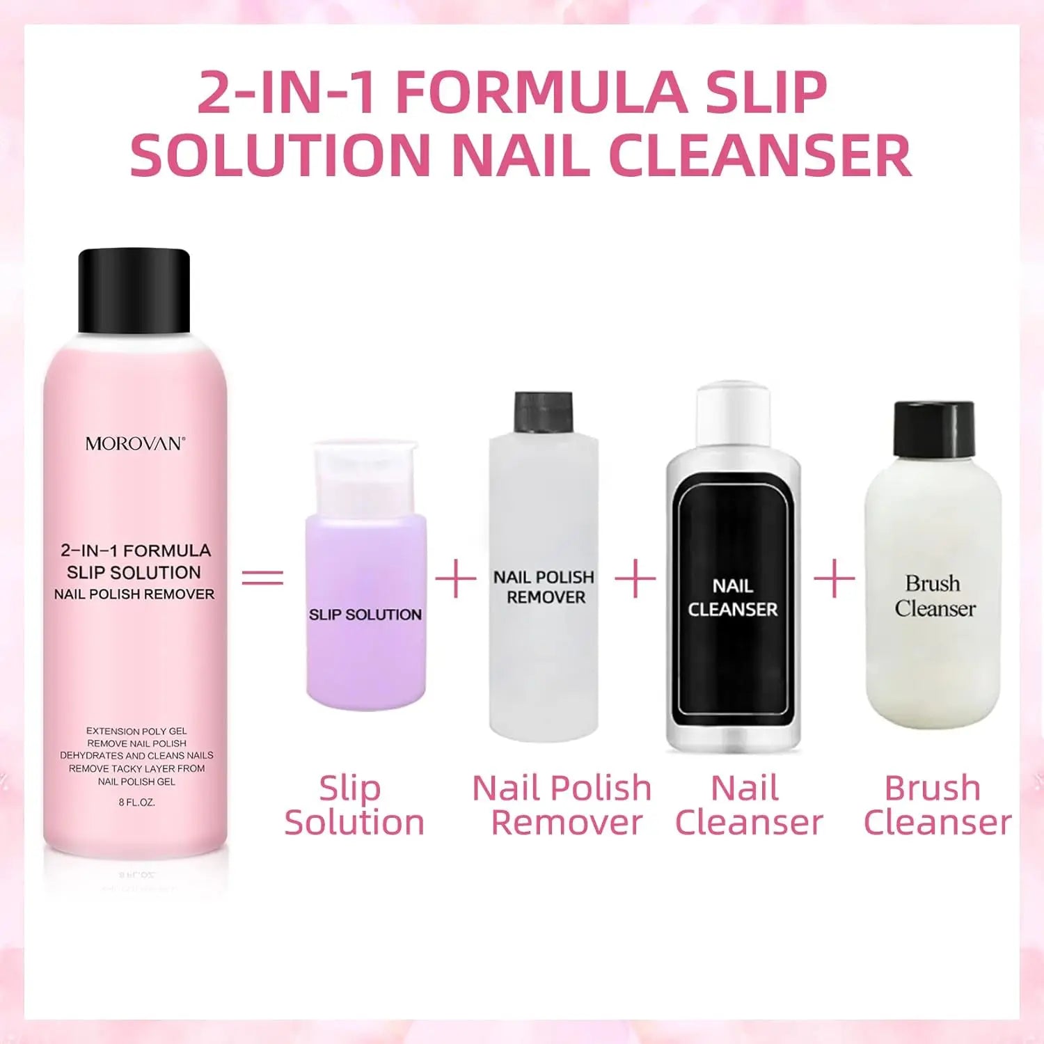 8oz Nail Cleanser 2 in 1 (Poly Nail Extension Gel Slip Solution+Professional Nail Cleanser) Nail Polish Remover Lint-free Slip