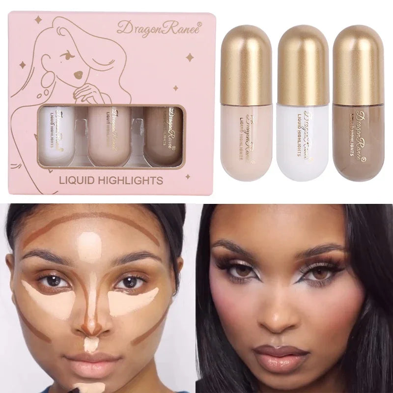 3Pcs/Box Matte Liquid Contouring Bronzer Stick Brown Nose Shadow Cream Lasting Brighten Concealer Highlighter Foundation Makeup