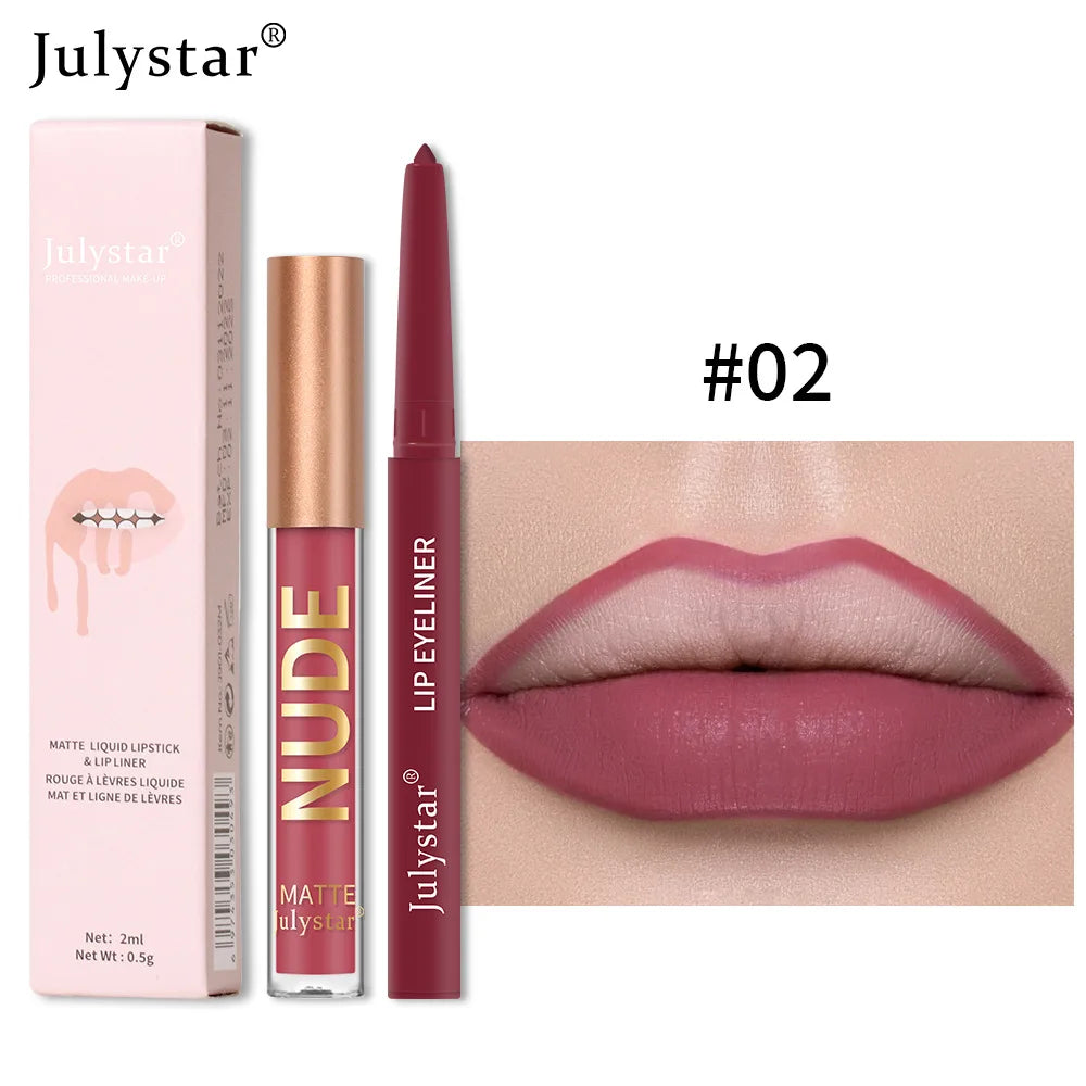 Matte Lip Liner Lip Gloss Set Long Lasting Waterproof Lipstick Tint Crayon Christmas Make Up Gifts Professional Makeup for Women