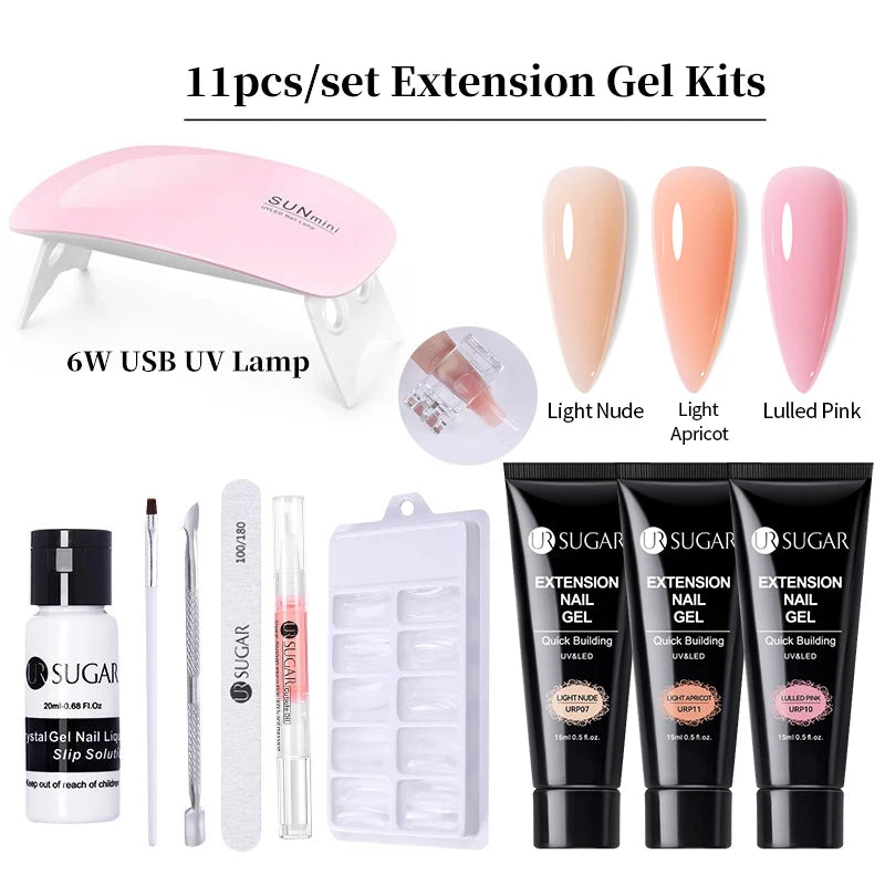 UR SUGAR 15ml Extension Gel Set Kits Semi Permanent Acrylic Hard Gel White Clear Nude Gel Nail Polish Nail Art Construction Gel