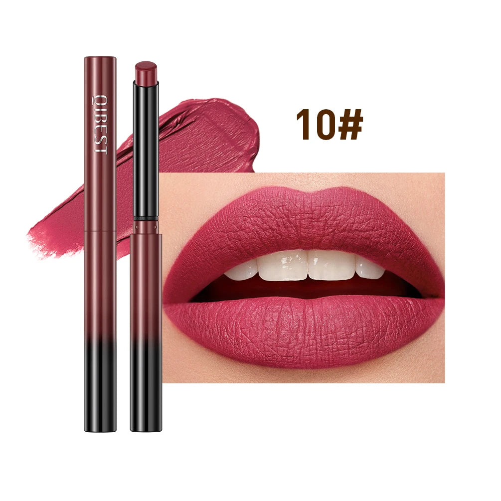 QIBEST New Velvet Matte Lipstick Long Lasting Waterproof Lipstick Non-Stick Cup Lip Stain Tint Cosmetics Lip Pencil Liner Makeup