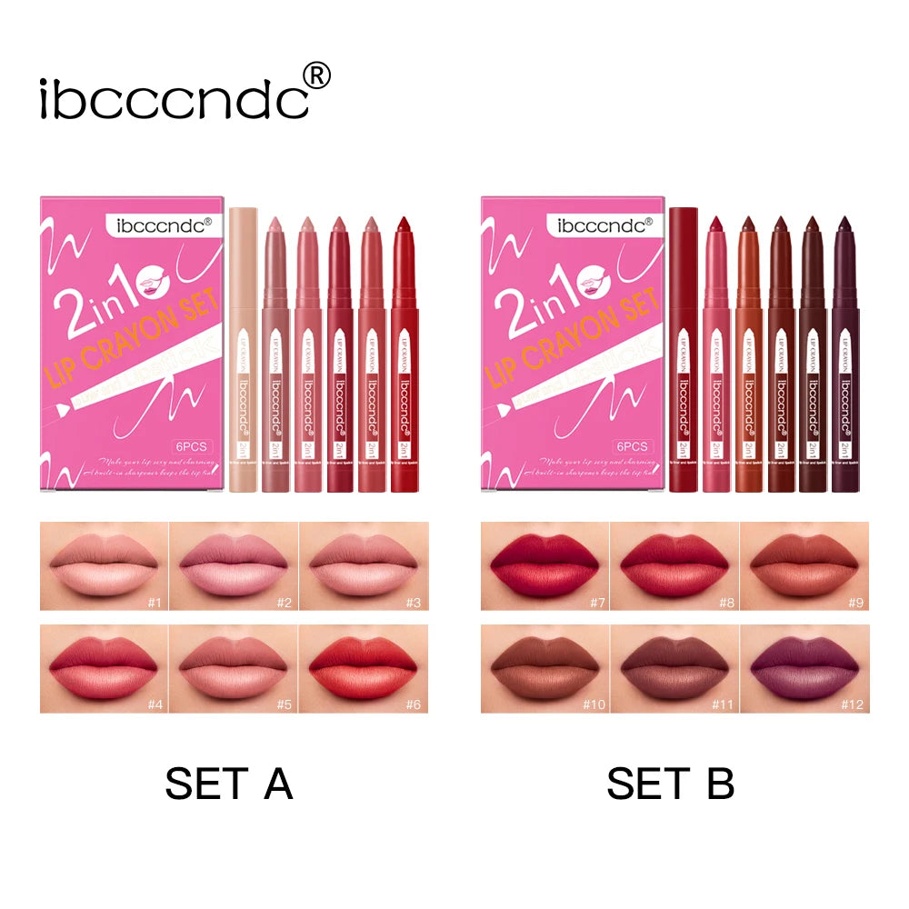 6color/Set Matte Lip  Crayon Moisturizing Lip Liner Built-In Sharpener Lipliner Pencil 2 In 1 Lip Liner And Lipstick Pen