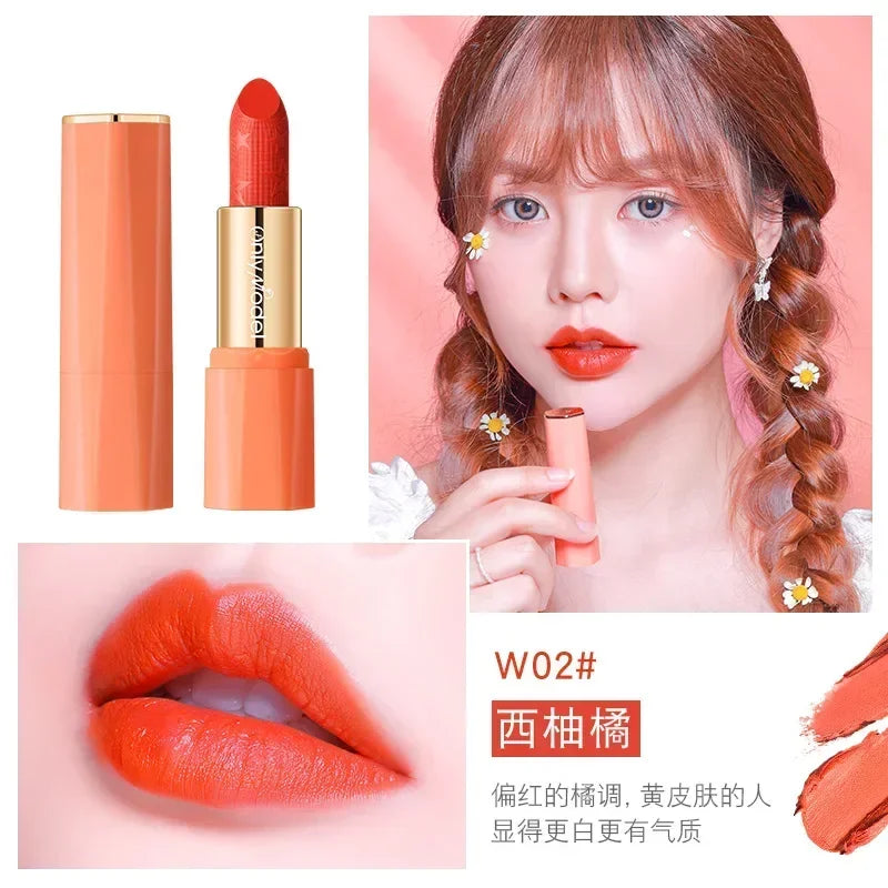 Orange Color Lipstick Lip Glaze Silky Smooth Not Easy To Fade Lip Gloss Matte Lasting Lip Stick Sexy Women Cosmetics Makeup