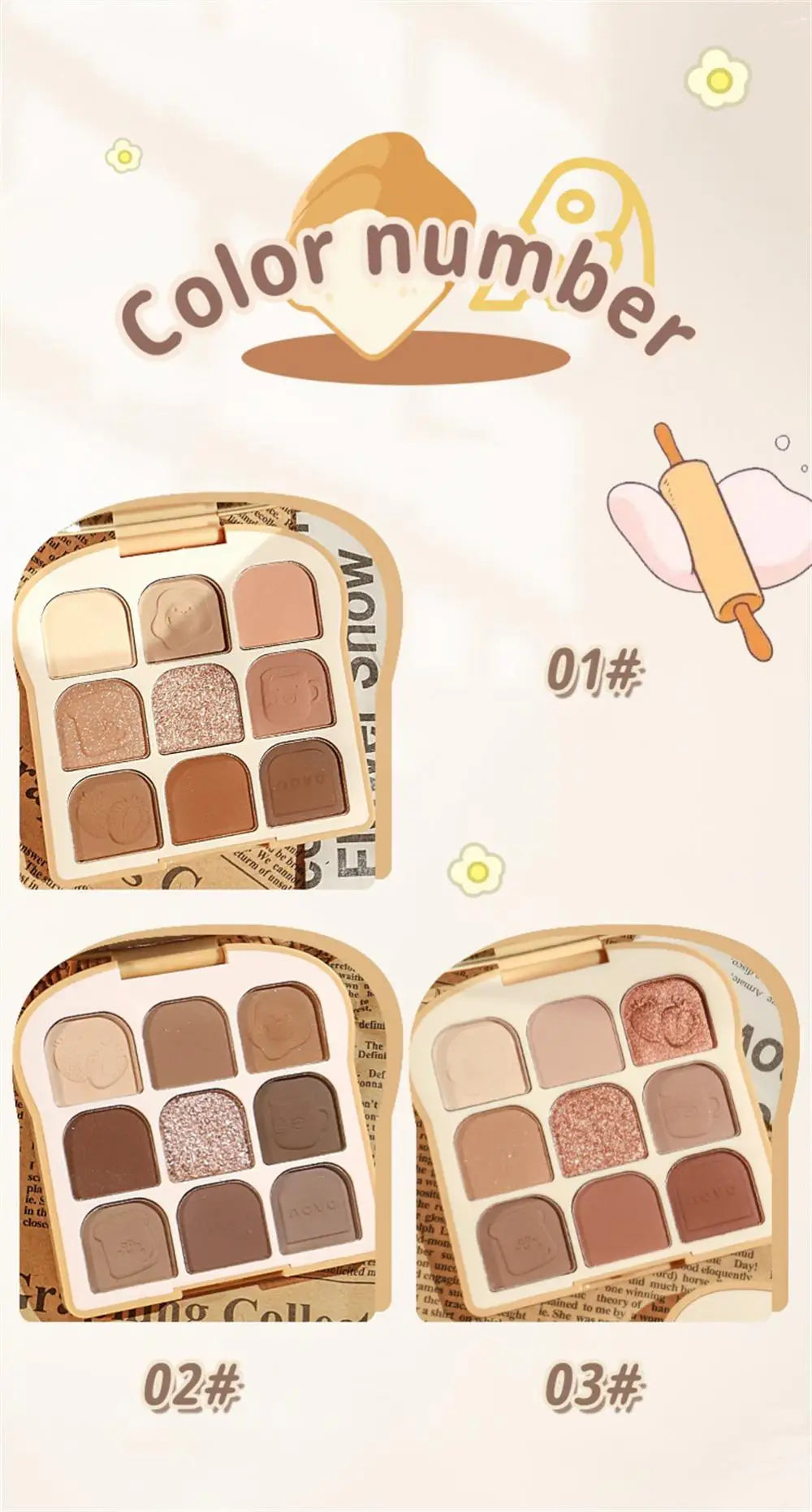 NOVO Toast 9 Colors Matte Eyeshadow Palette Pearlescent Eye Plate Cute Makeup Palette Female Cosmetic Lasting Nature Beauty