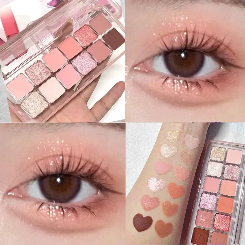 Spring Summer Pink Eyeshadow Palette Makeup Matte Shimmer Glitter Eye Shadow Lasting Charming Eyes Pigment Korea Cosmetics New