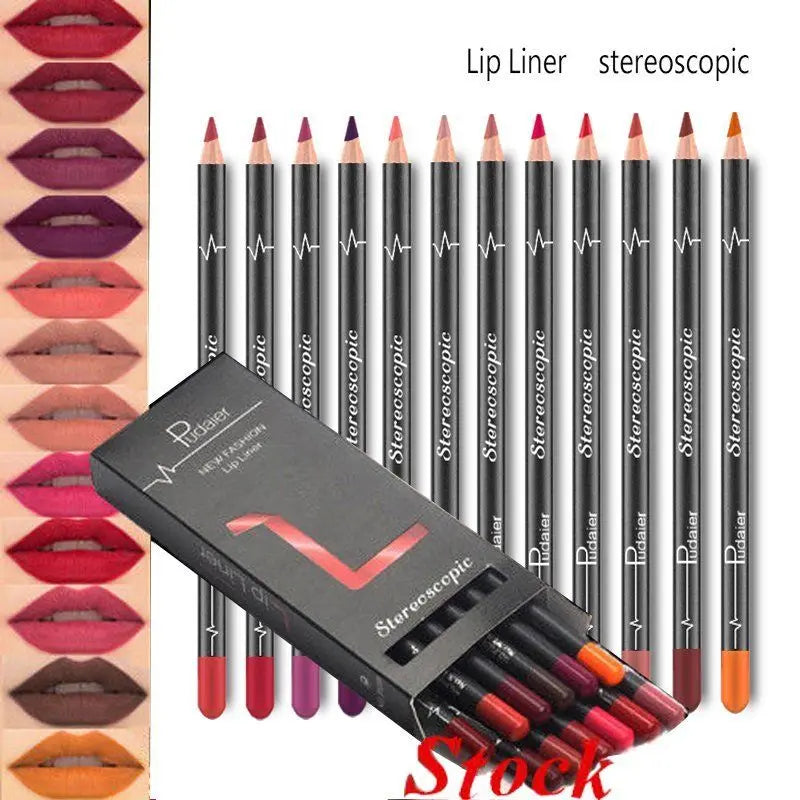 12Pcs/Set Waterproof Pencil Lipstick Set Pen Matte Lip Liner Long Lasting Makeup Pens Easy to Wear Non-stick Cup Cosmetics Kits