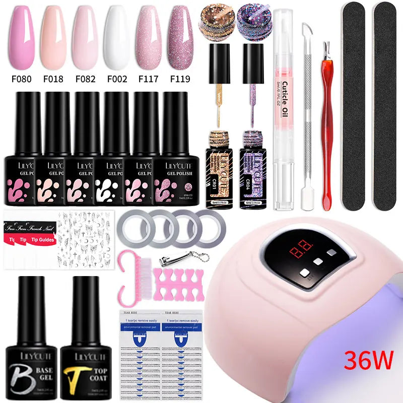 Manicure Set 32Colors Gel Nail Polish Set With UV LED Lamp Dryer Nail Art Vernis Semi Permanent UV Gel Set Nail Supplies Kit