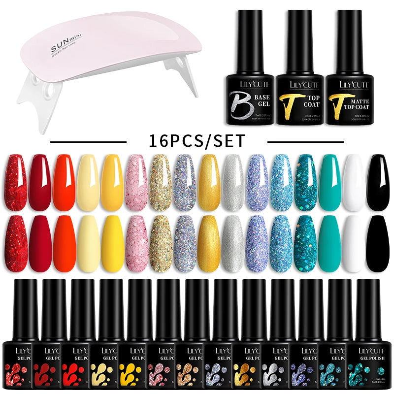 Manicure Set 32Colors Gel Nail Polish Set With UV LED Lamp Dryer Nail Art Vernis Semi Permanent UV Gel Set Nail Supplies Kit