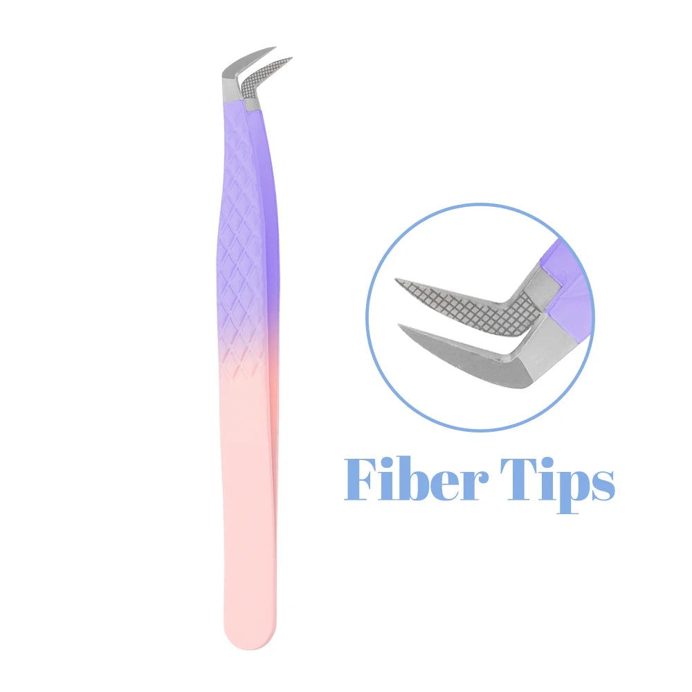 New Eyelash Extension Fiber Tip Tweezers Purple Gradient Stainless Steel Professional High Precision Tweezer for Volume Fans