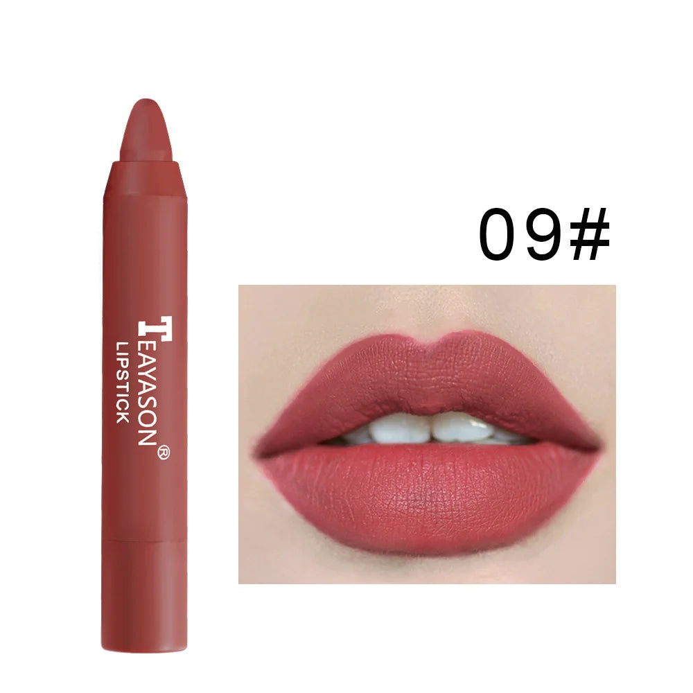 12 Colors Velvet Matte Lipstick Pen Cosmetics Waterproof Lasting Nude Crayon Lipsticks Non Sticky Brown Lip Liner Pencil Makeup