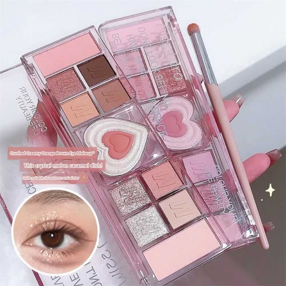 12Colors Love Heart Pink Eyeshadow Palette Natural Cool Tone Low Saturation Matte Eye Shadow Pallet Brown Korean Makeup Cosmetic