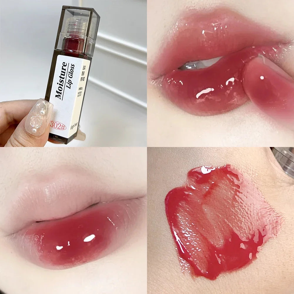 1PC Dark Red Mirror Water Light Lip Glaze Waterproof Lasting Moisturizing Non-stick Cups Liquid Lipstick Korean Makeup Cosmetics