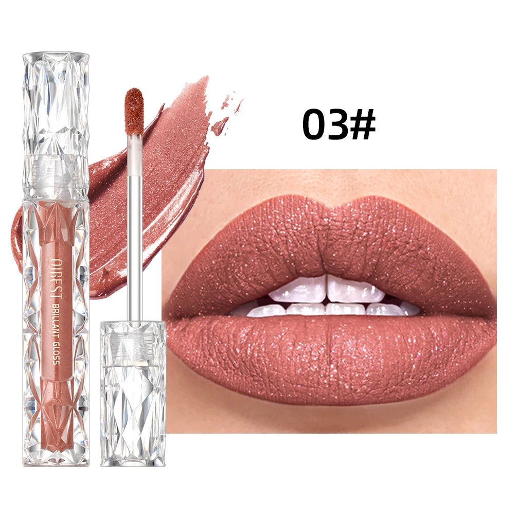 QIBEST 10 Colors Matte Shiny Glitter Liquid Lipstick Shiny Lip Gloss Diamond Waterproof Long Lasting Lipgloss Women Lips Makeup