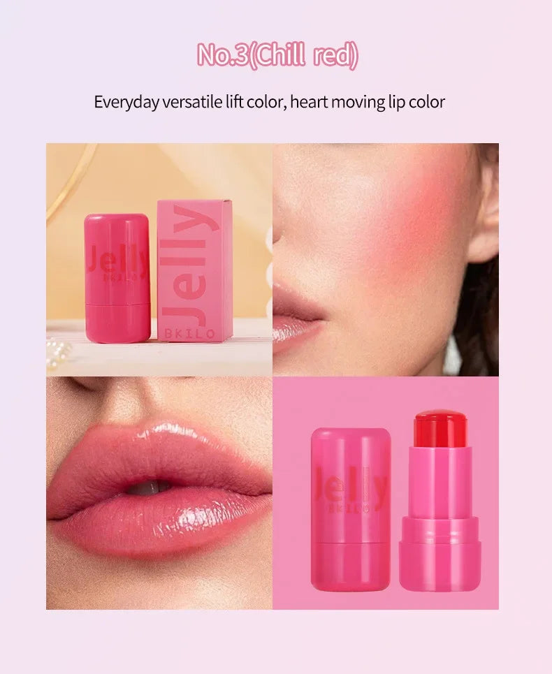 4pcs Set Jelly Cheek Blush Tint 3-in-1 Transparent Moisturized Blusher Facial Contour Rouge Lip Stick Long Lasting Rouge Makeup