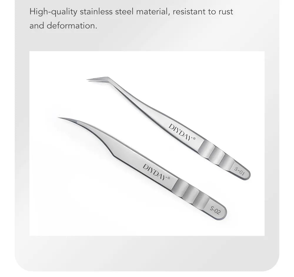 DIYDAY Eyelash Extension Tweezers Stainless Steel Eyebrow Precision Tweezers Fiber Tip Volume Isolation Lashes Extension Tweezer