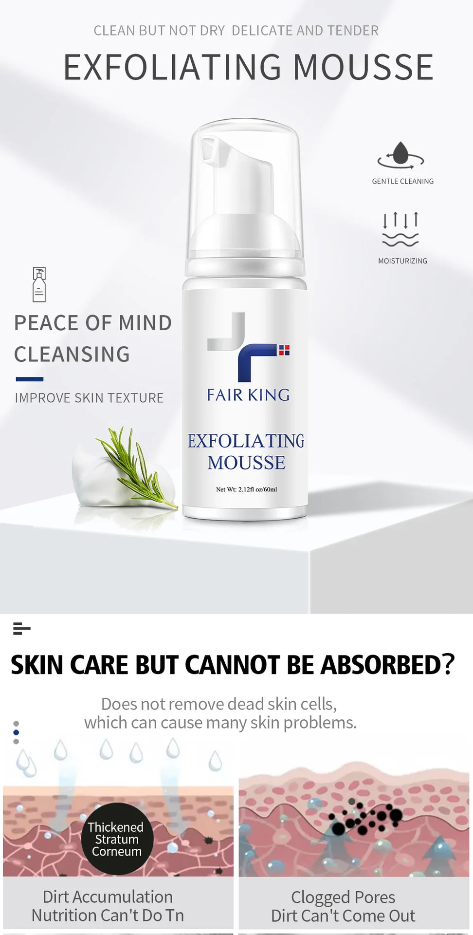 FAIR KING Exfoliating Mousse Improves Skin Texture Cleanses Makeup Dust Improves Enlarged Pores Absorbs Oil Cosmetics Wholesale