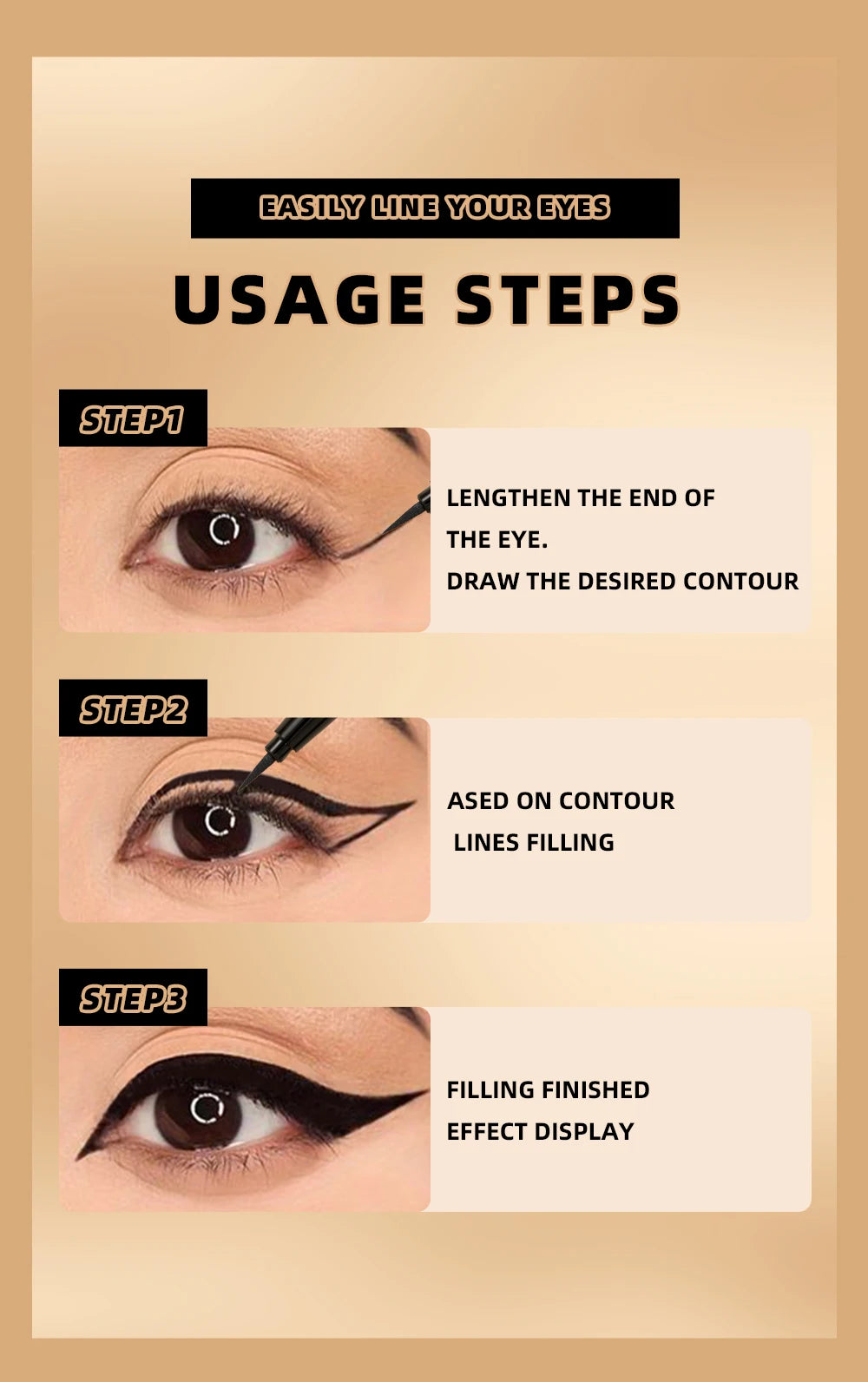 QIBEST Waterproof Black Eyeliner Long Lasting Quick Drying Easy To Color Liquid Eyeliner Non Smudging Smooth Eyeliner Pen Tools